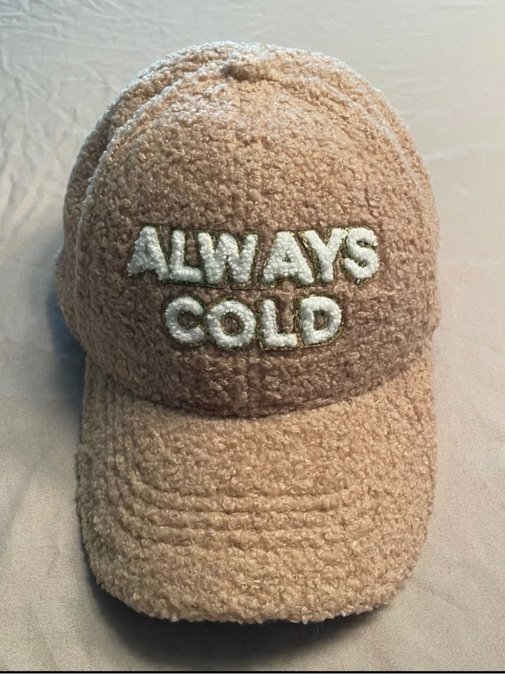 Simply Southern Beige Teddy Fleece/Sherpa Baseball Cap “Always Cold”